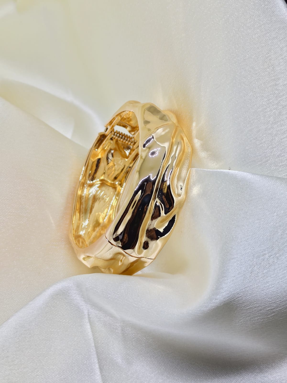 Molten Luxe Gold Statement Bracelet for Women | Sculpted Designer Cuff | Isha Elite