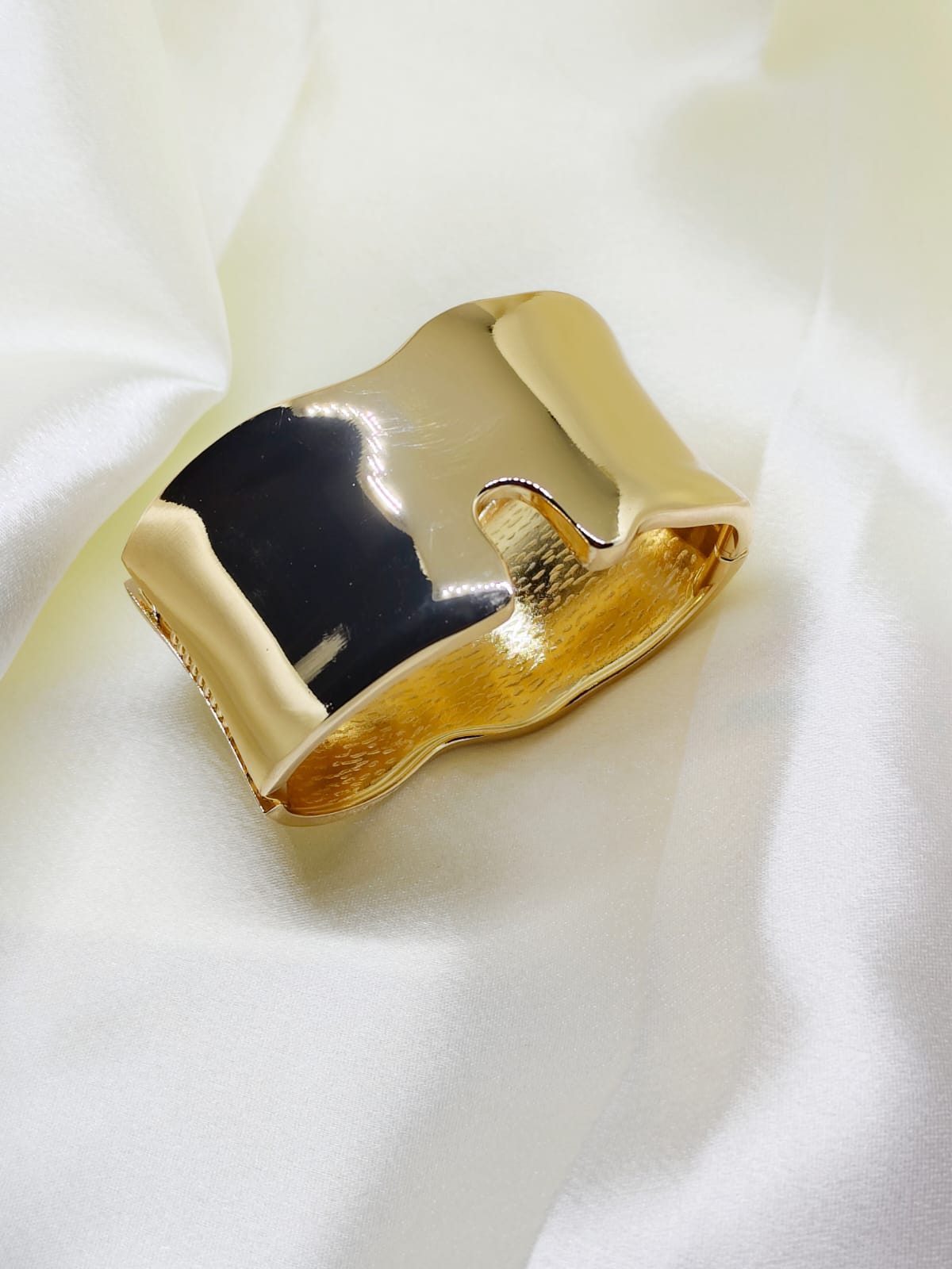 Aura Sculpt Gold Statement Bracelet for Women | Modern Wide Designer Cuff | Isha Elite