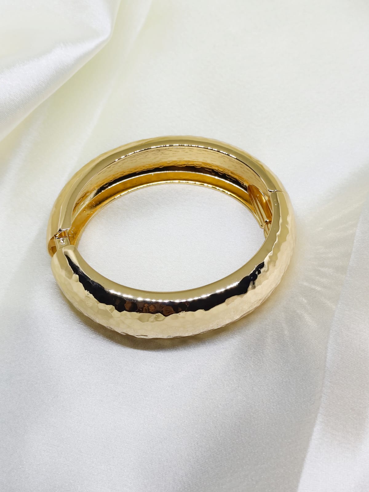 Golden Aura Hammered Statement Bangle for Women | Textured Designer Bracelet | Isha Elite