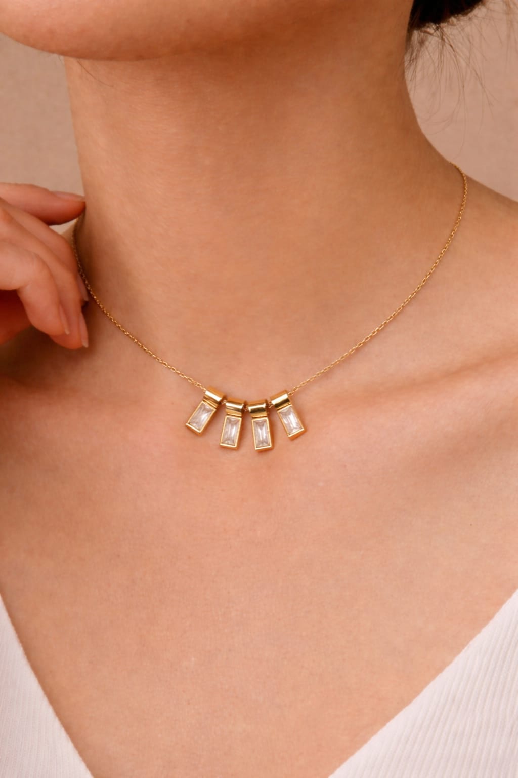 Minimal Crystal Drop Necklace for Women | Gold Baguette Pendant Necklace | Elegant Minimal Jewelry | Isha Elite