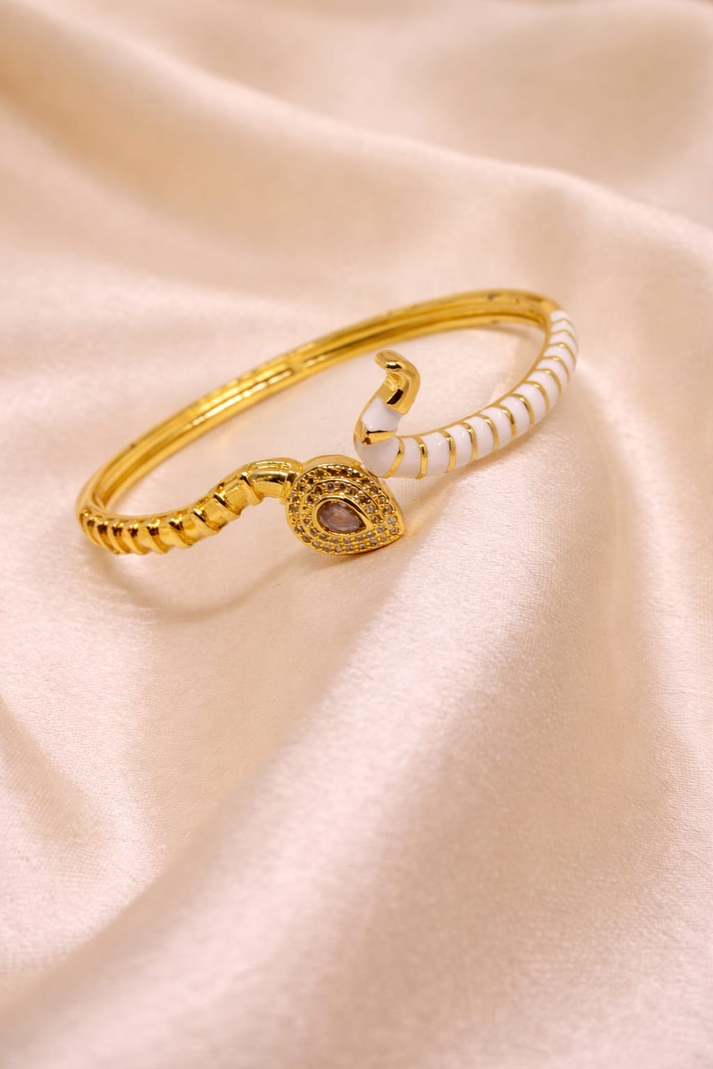Pear Cut Crystal Open Bangle Bracelet for Women | Elegant Gold Designer Bracelet | Isha Elite